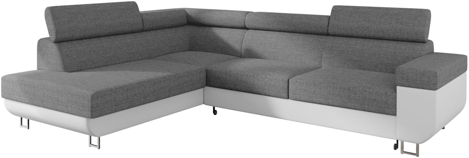 Mirjan24 'Fonti' Ecksofa, mit Bettkasten und Schlaffunktion, Weiß/Grau, Links Bild 1