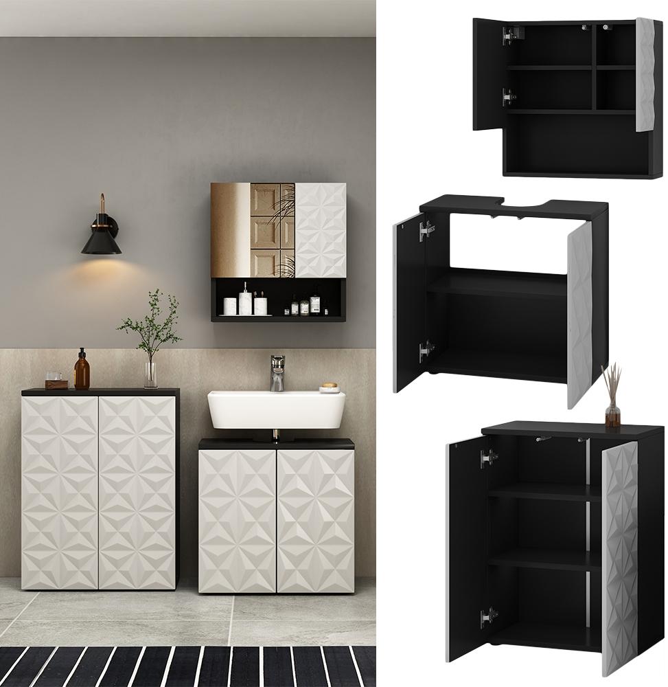Vicco Badmöbel-Set Badezimmer-Möbel Bad-Schrank Edge Schwarz Weiß modern Badezimmerschrank Waschbeckenunterschrank Spiegelschrank Badezimmerkommode Bild 1
