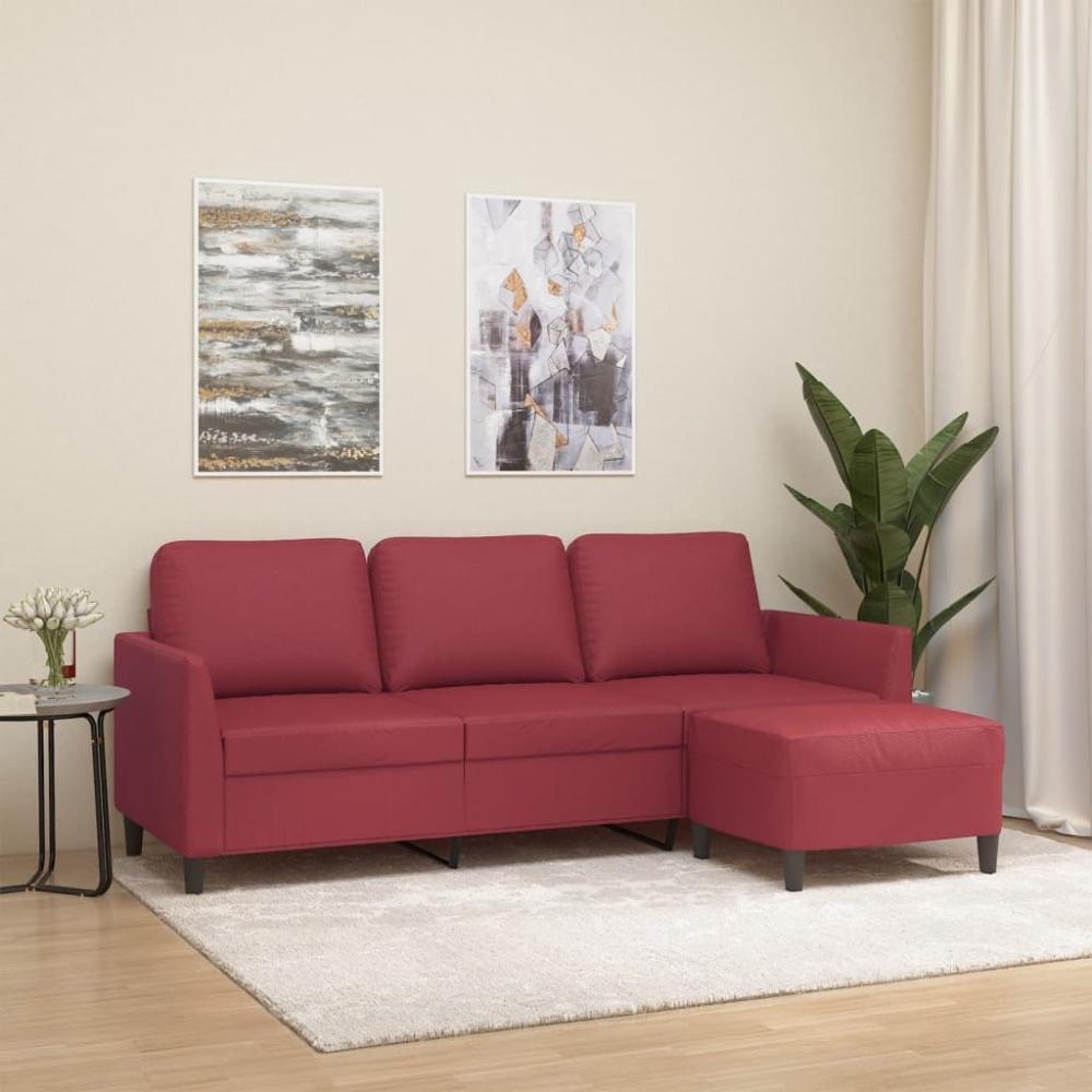 vidaXL 3-Sitzer-Sofa mit Hocker Weinrot 180 cm Kunstleder Bild 1