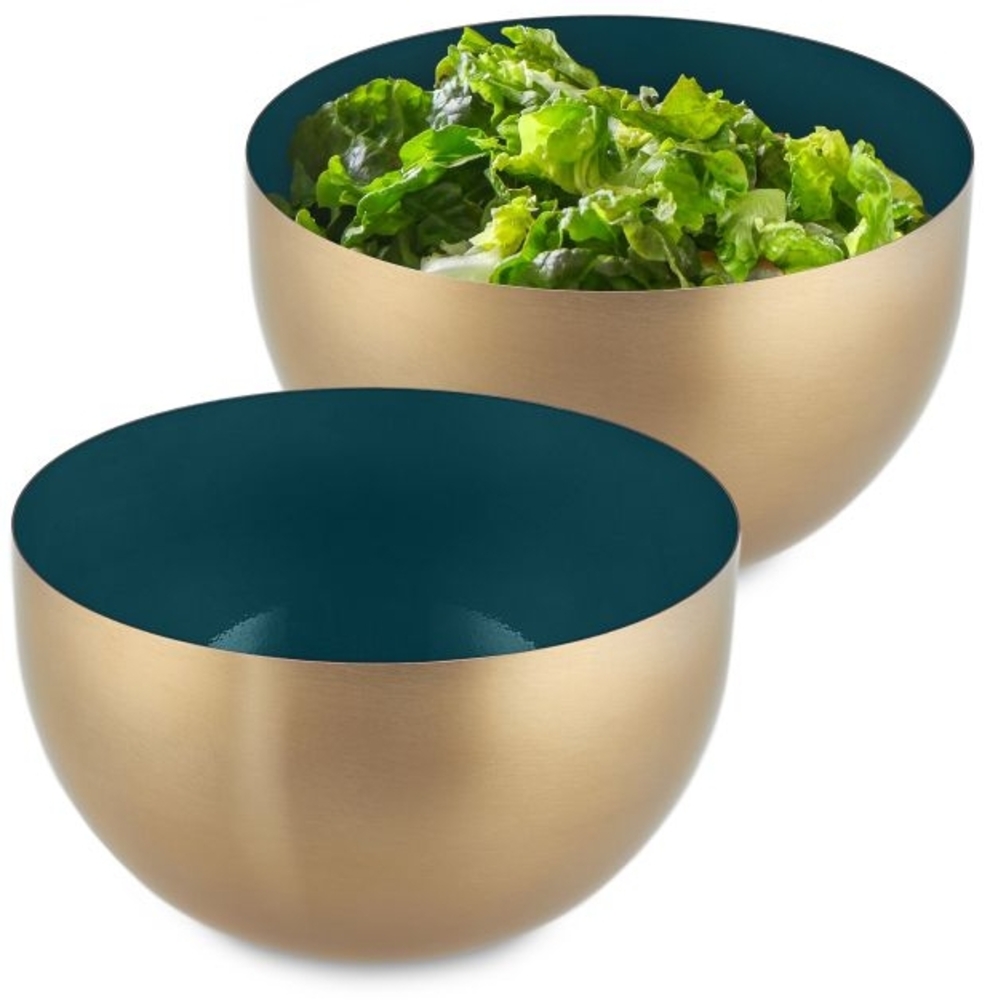 2 x Salatschüssel Edelstahl grün-gold Bild 1