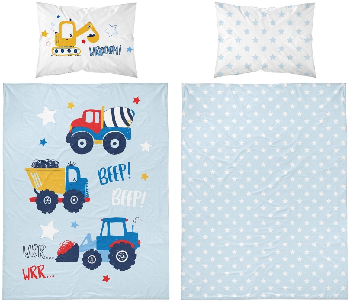 Detexpol Babybettwäsche Set Baumaschinen 2tlg. 100% Baumwolle Größe: 100x135 cm, 40x60 cm, Baumwolle, 2 teilig Bild 1
