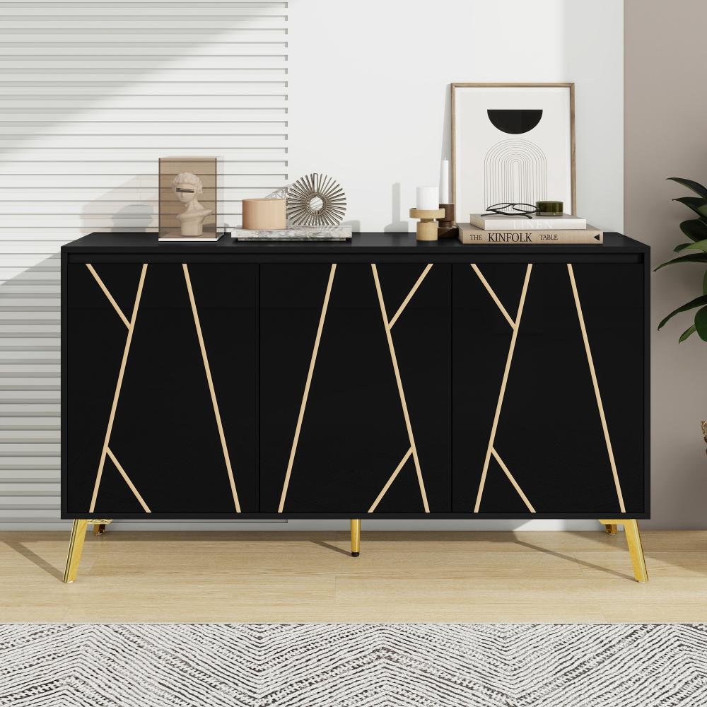 Merax Sideboard, Kommode, 3-türig, grifflos, für Esszimmer, Wohnzimmer, Küche, Buffetschrank (Schwarz) Bild 1