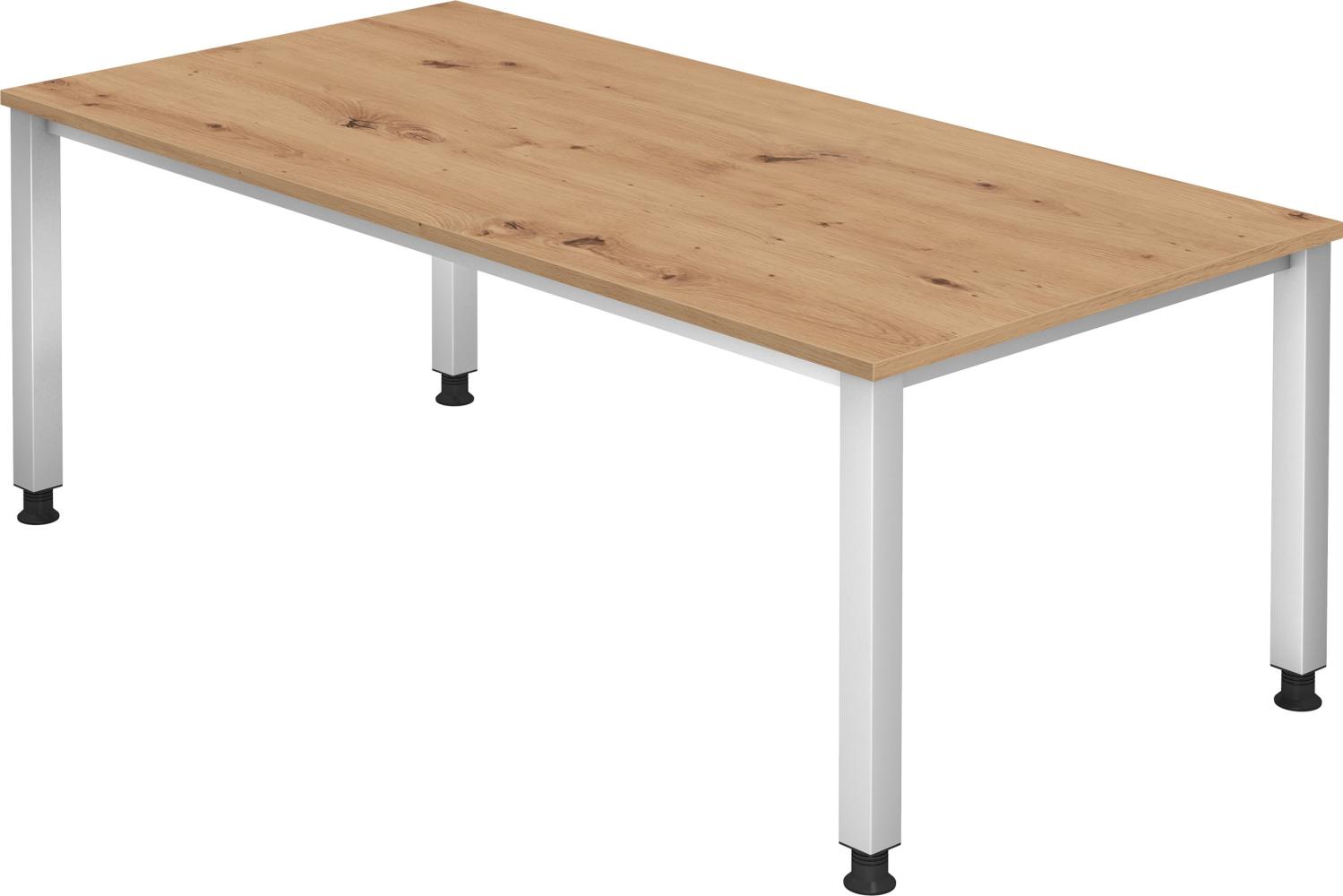 bümö® Schreibtisch Q-Serie höhenverstellbar, Tischplatte 200 x 100 cm in Asteiche, Gestell in silber Bild 1