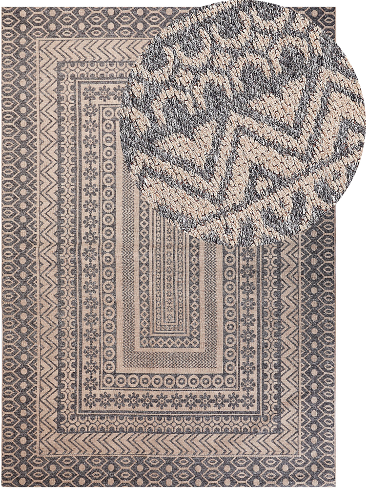 Teppich Jute beige grau 160 x 230 cm geometrisches Muster Kurzflor BAGLAR Bild 1