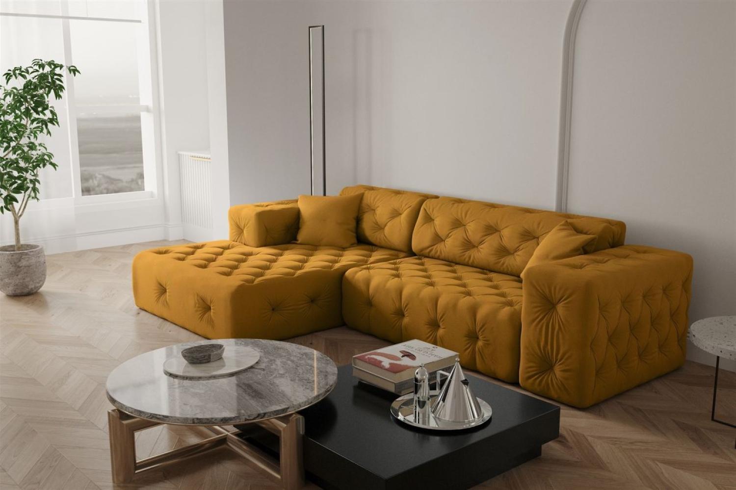 Ecksofa Designersofa CHANTAL in Stoff Opera Velvet Gelbgold Ottomane Links Bild 1