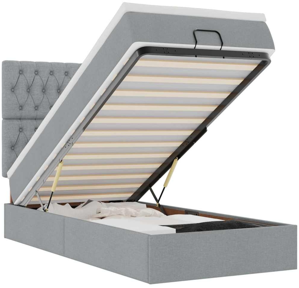 vidaXL Ottoman-Bett mit Matratze & LEDs Hellgrau 90x190 cm Stoff 3314051 Bild 1