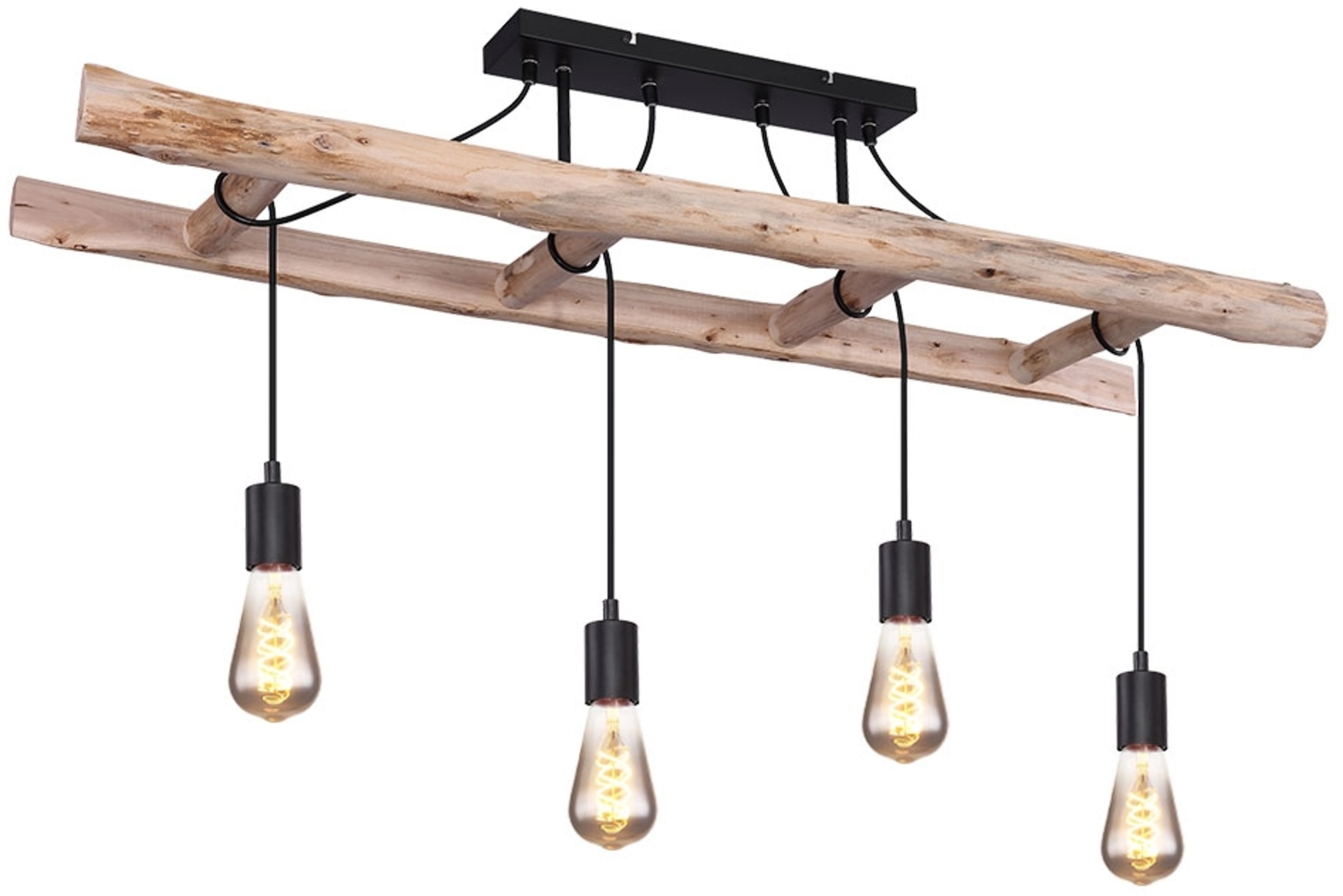 Hängeleuchte, Leiter natur, Kabel schwarz, L 115 cm Bild 1