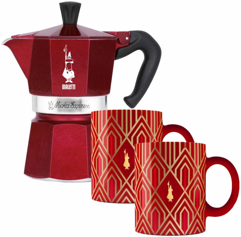 BIALETTI Moka Express Set für 6 Tassen mit 2 Tassen Déco Glamour rot 9910 Bild 1