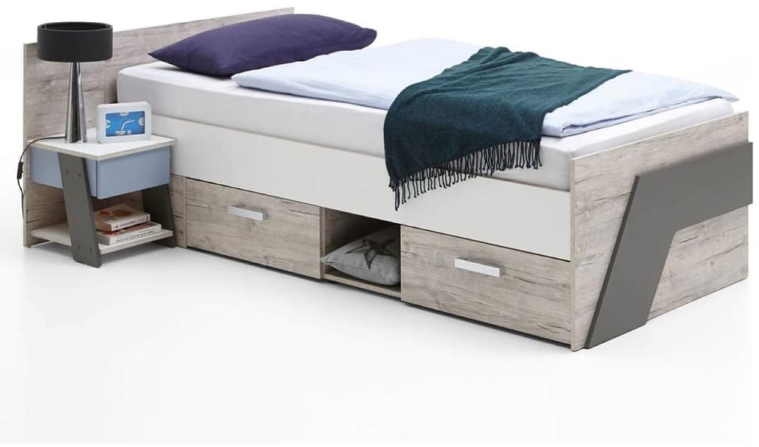 FMD Möbel - NONA 3 - Nachtkonsole mit 1 SK - melaminharzbeschichtete Spanplatte - Sandeiche Nb/weiß/Lava/Denim - 34 x 69,5 x 39cm Bild 1