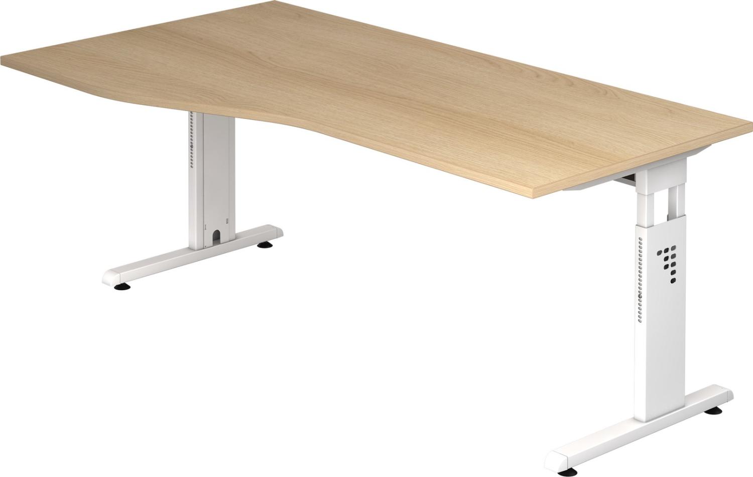 bümö höhenverstellbarer Schreibtisch O-Serie 180x100 cm in Eiche, Gestell in weiß - großer PC Tisch für's Büro manuell höhenverstellbar, Computertisch verstellbar, OS-18-E-W Bild 1