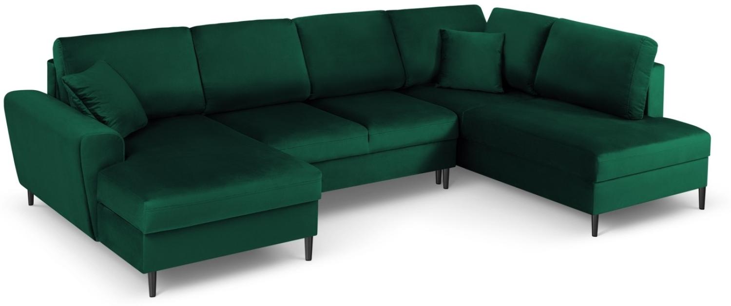 Micadoni 7-Sitzer Samtstoff Panorama Sofa Rechts mit Box und Schlaffunktion Moghan | Bezug Bottle Green | Beinfarbe Blac... Bild 1