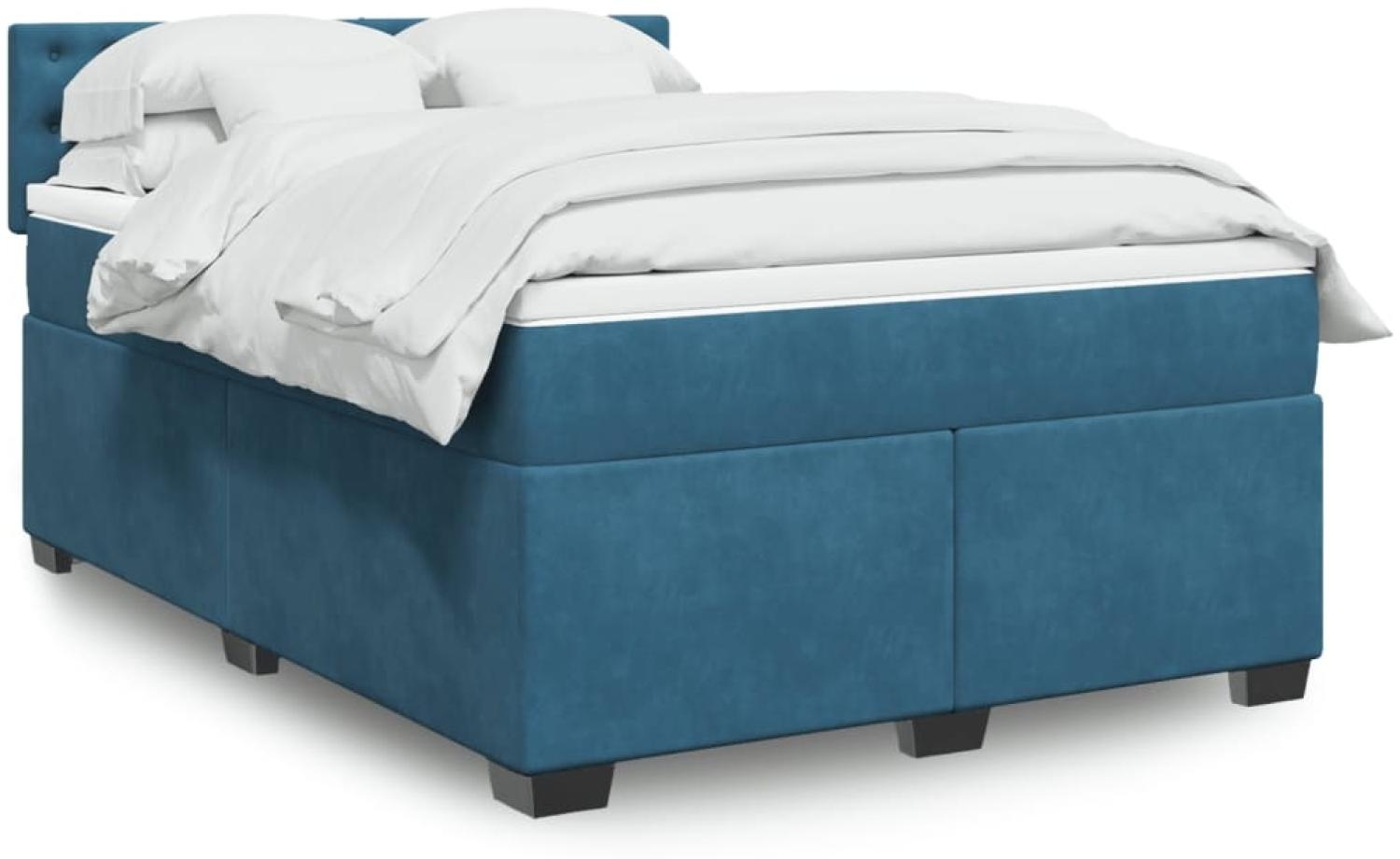 vidaXL Boxspringbett mit Matratze Blau 140x190 cm Samt 3288622 Bild 1