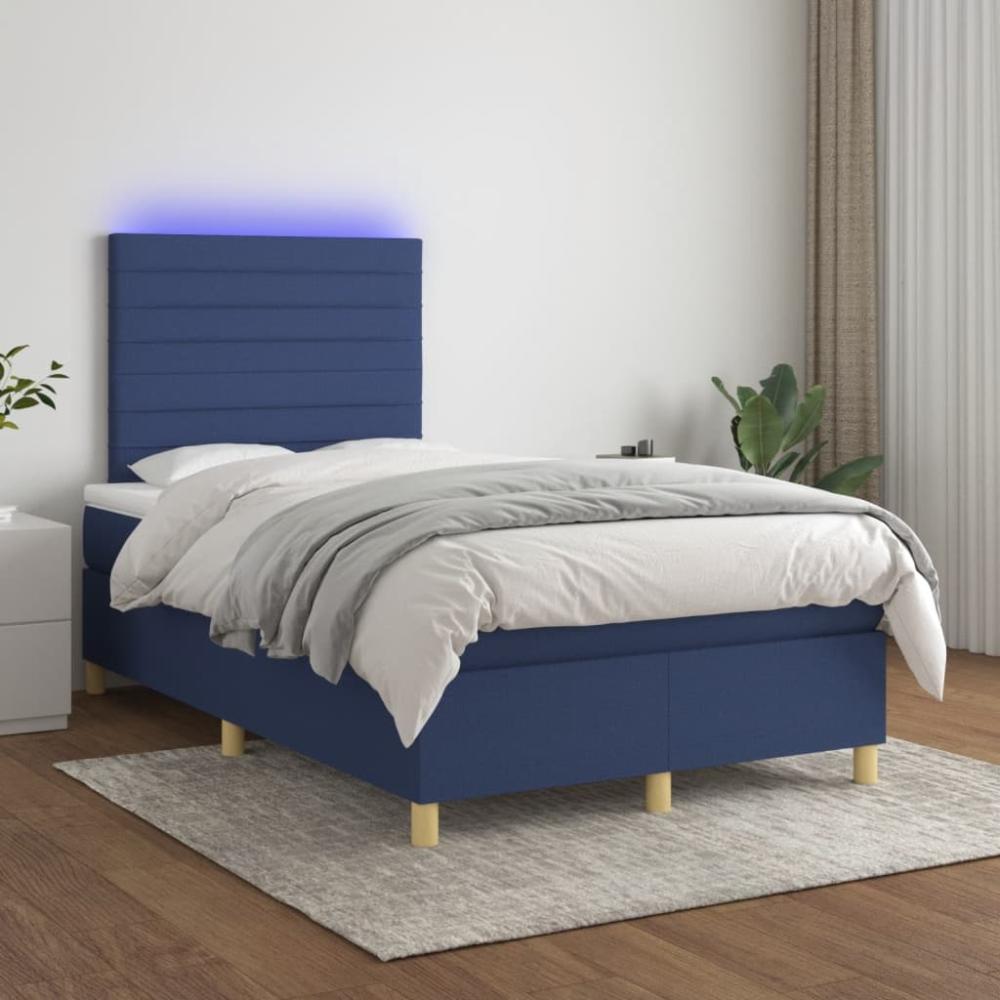 vidaXL Boxspringbett mit Matratze & LED Blau 120x200 cm Stoff 3135507 Bild 1