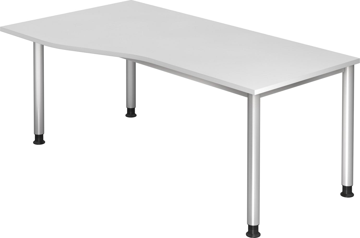 bümö höhenverstellbarer Schreibtisch H-Serie 180x100 cm in weiß, Gestell in Silber - großer PC Tisch für's Büro manuell höhenverstellbar, Computertisch verstellbar, HS-18-W Bild 1