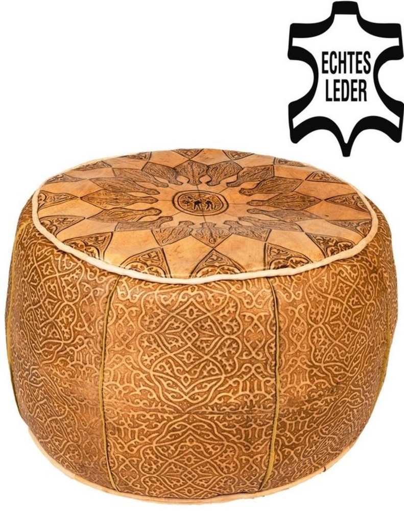 Marrakesch Orient & Mediterran Interior Hocker Orientalisches Sitzkissen Pouf aus Leder Balsam - 40cm (1 St), Handarbeit Bild 1