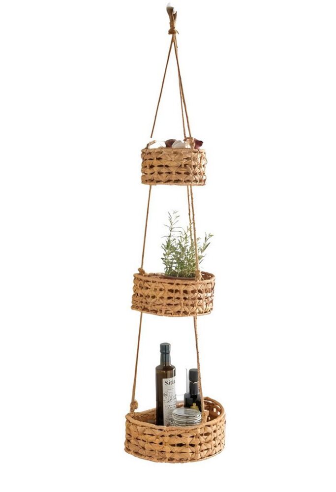 Dekoleidenschaft Hängekorb Hängeetagere "Wasserhyazinthe" mit 3 Körben, 90 cm hoch, Gemüseampel, Hängeampel, Obstetagere für die Wandmontage, Etagere, Obstkorb hängend Bild 1