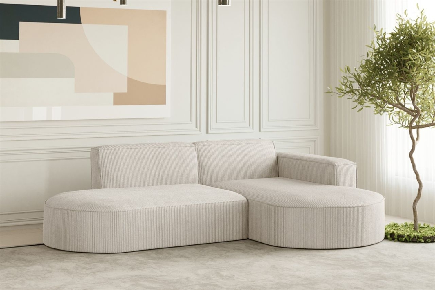 Ecksofa Designersofa PALMA XS in Stoff Scala Sand Ottomane Rechts Bild 1