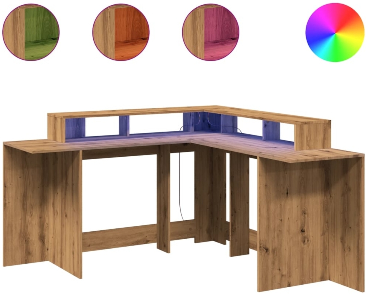 vidaXL LED-Schreibtisch Artisan-Eiche 152x152x91 Holzwerkstoff 3309464 Bild 1