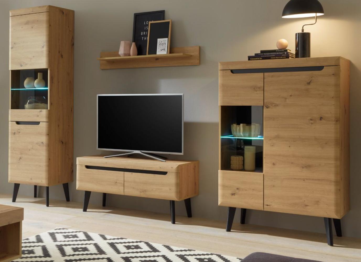 Wohnwand 4-teilig Ronson in Eiche Artisan und schwarz 290 x 197 cm Bild 1