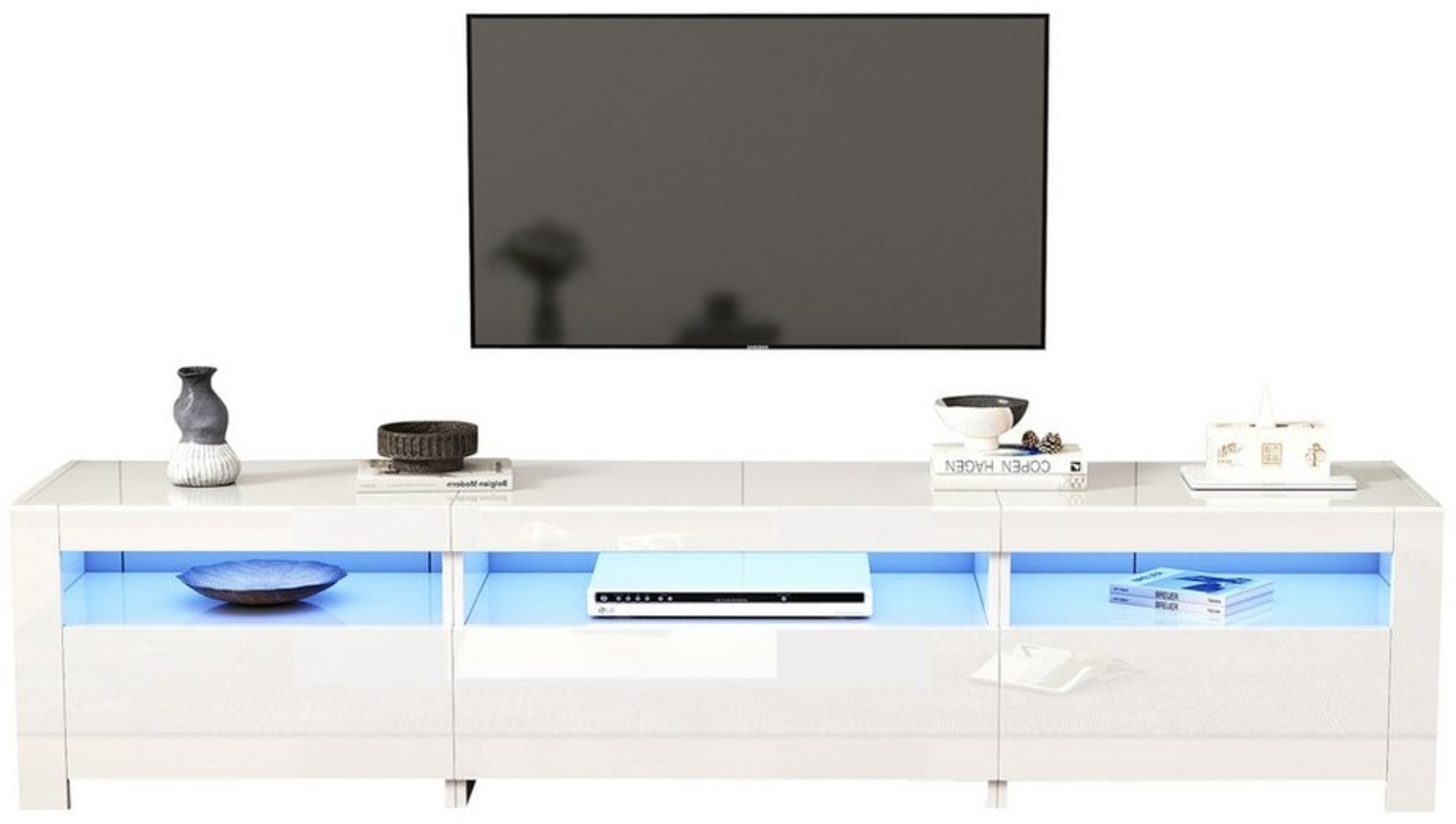BlingBin TV-Schrank TV-Ständer, TV-Panel, Lowboard (1er Set, 1-St, Hochglanz-TV-Schrank mit LED-Beleuchtung und Stauraum, 190x24x40 cm) Für 80-Zoll-Fernseher, TV-Unterschrank mit Faltbare Schranktüren Bild 1