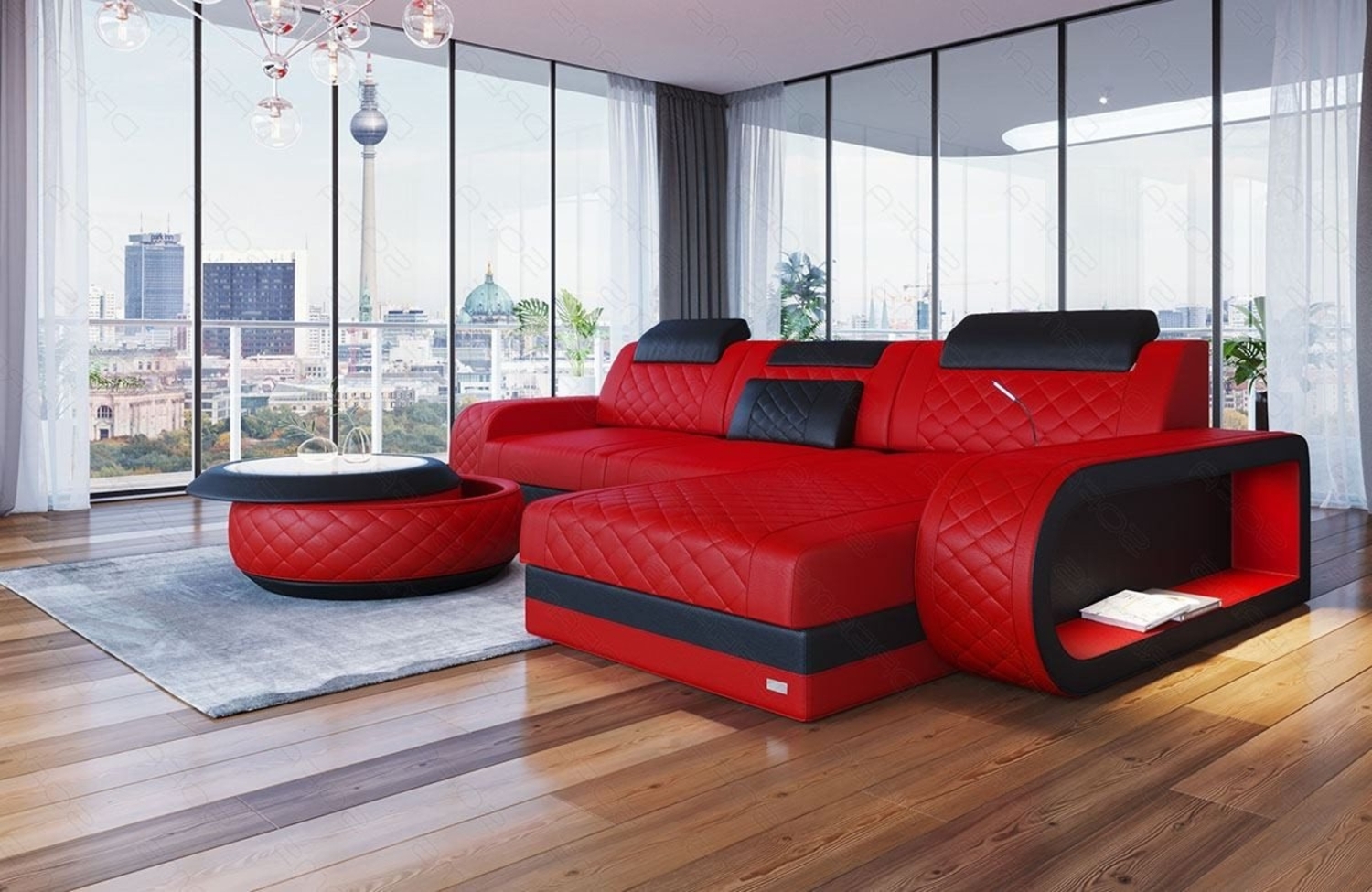 Sofa Dreams Ecksofa Ledersofa Berlin L Form Mini Couch mit LED, Designersofa, Sofa aus Eigenproduktion Bild 1