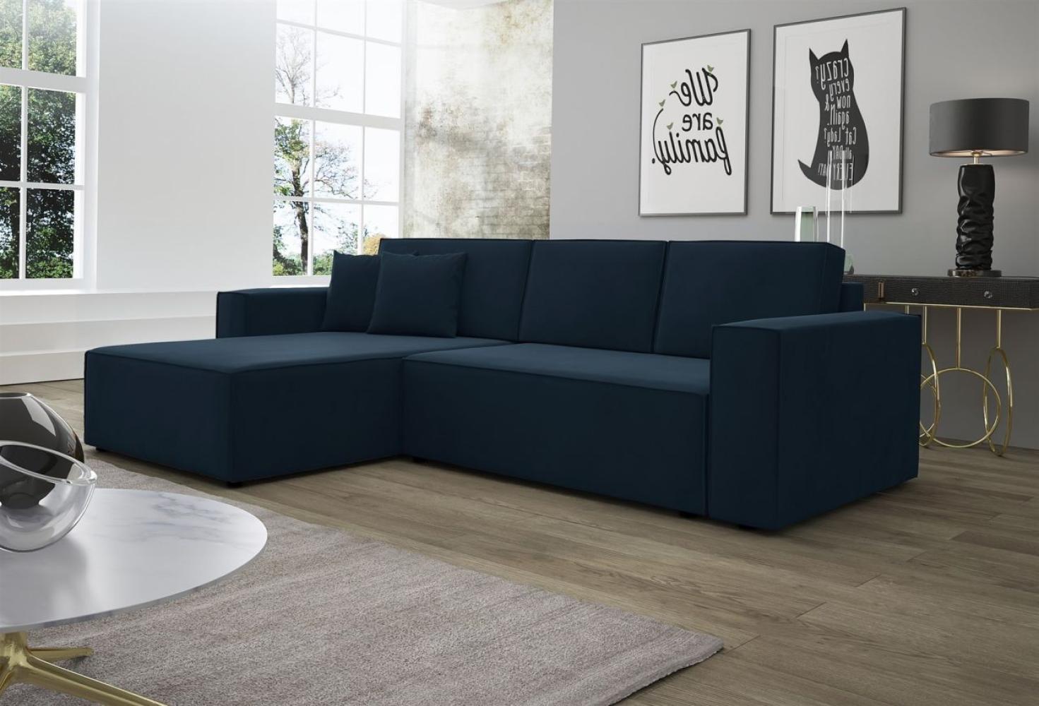 Ecksofa Schlafsofa Sofa CONOR Stoff Kronos Dunkelblau Ottomane Links Bild 1