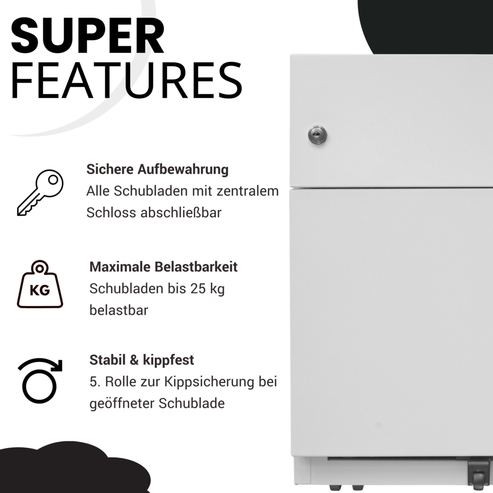 BISLEY Note Rollcontainer mit 2 Schüben aus Metall abschließbar in lichtgrau - Bürocontainer mit Universalschublade & Hängeregistratur, Container mit Schloss für Büro & Homeoffice auf Rollen, NWA59M7SF-645 Bild 1