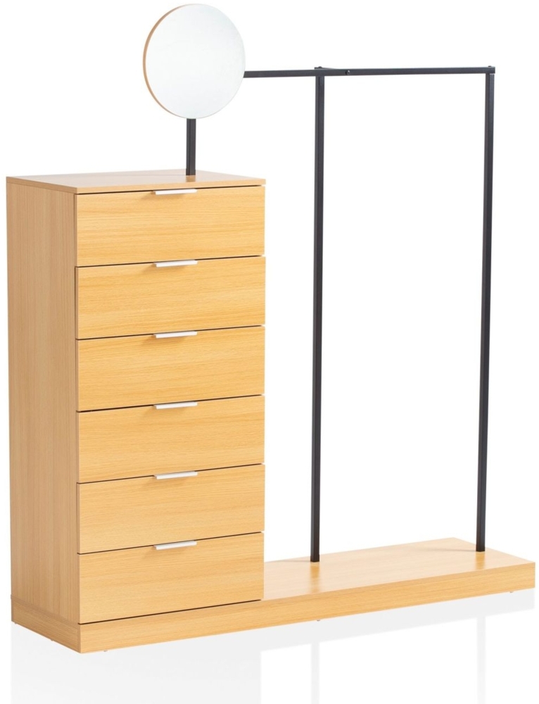 Garderobe Eiche-Dekor 145x165x40 cm Flurgarderobe Modern, Kompaktgarderobe für Schuhe, Jacken, Schals und Mützen, Kleiderständer Flur mit Kommode, Kleiderstange und Spiegel Bild 1