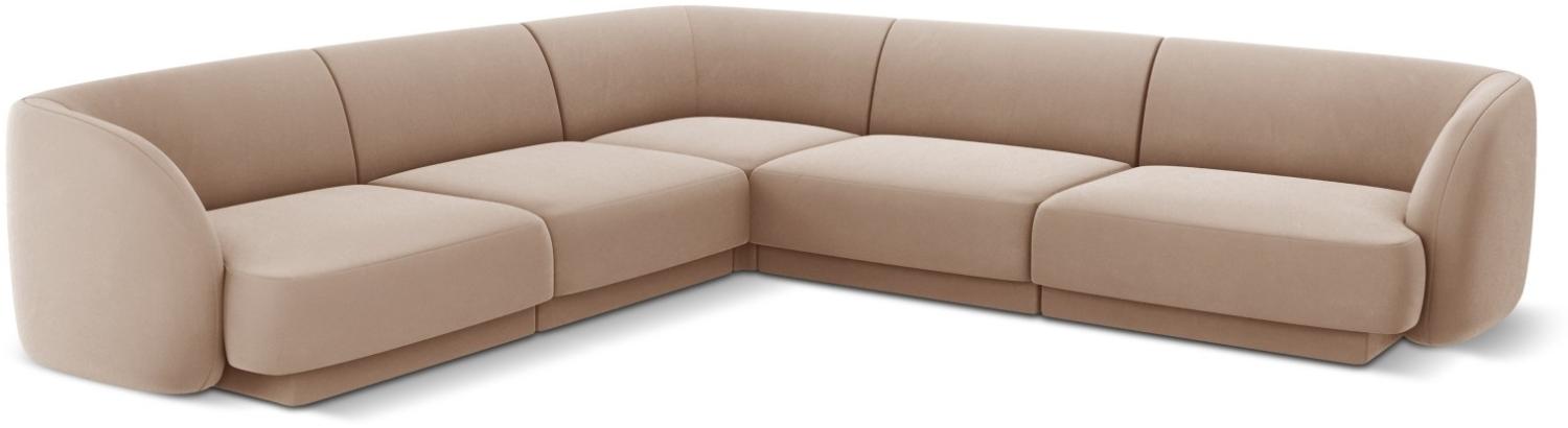 Micadoni 5-Sitzer Samtstoff Reversible Ecksofa Miley | Bezug Cappuccino | Beinfarbe Black Plastic Bild 1