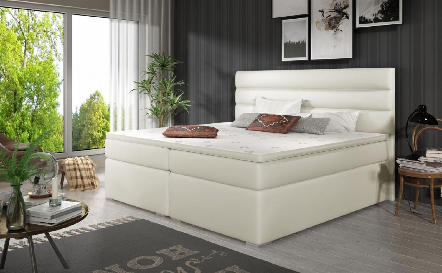 Boxspringbett FESTO 160x200 cm Kunstleder Soft Creme Bild 1