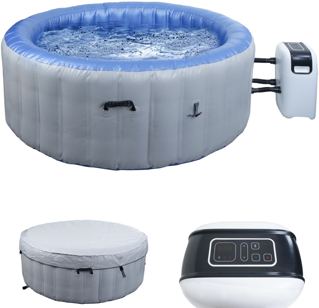Whirlpool HWC-N97, 4 Personen, In-/Outdoor heizbar aufblasbar Pumpe PVC laminiert, rund Ø 180cm ~ grau-blau Bild 1