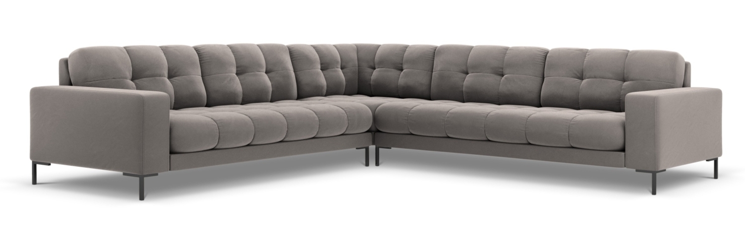 Micadoni Symmetrisches Ecksofa Mamaia 6-Sitzer Samtstoff Bluvel Hellgrau schwarze Beine Bild 1
