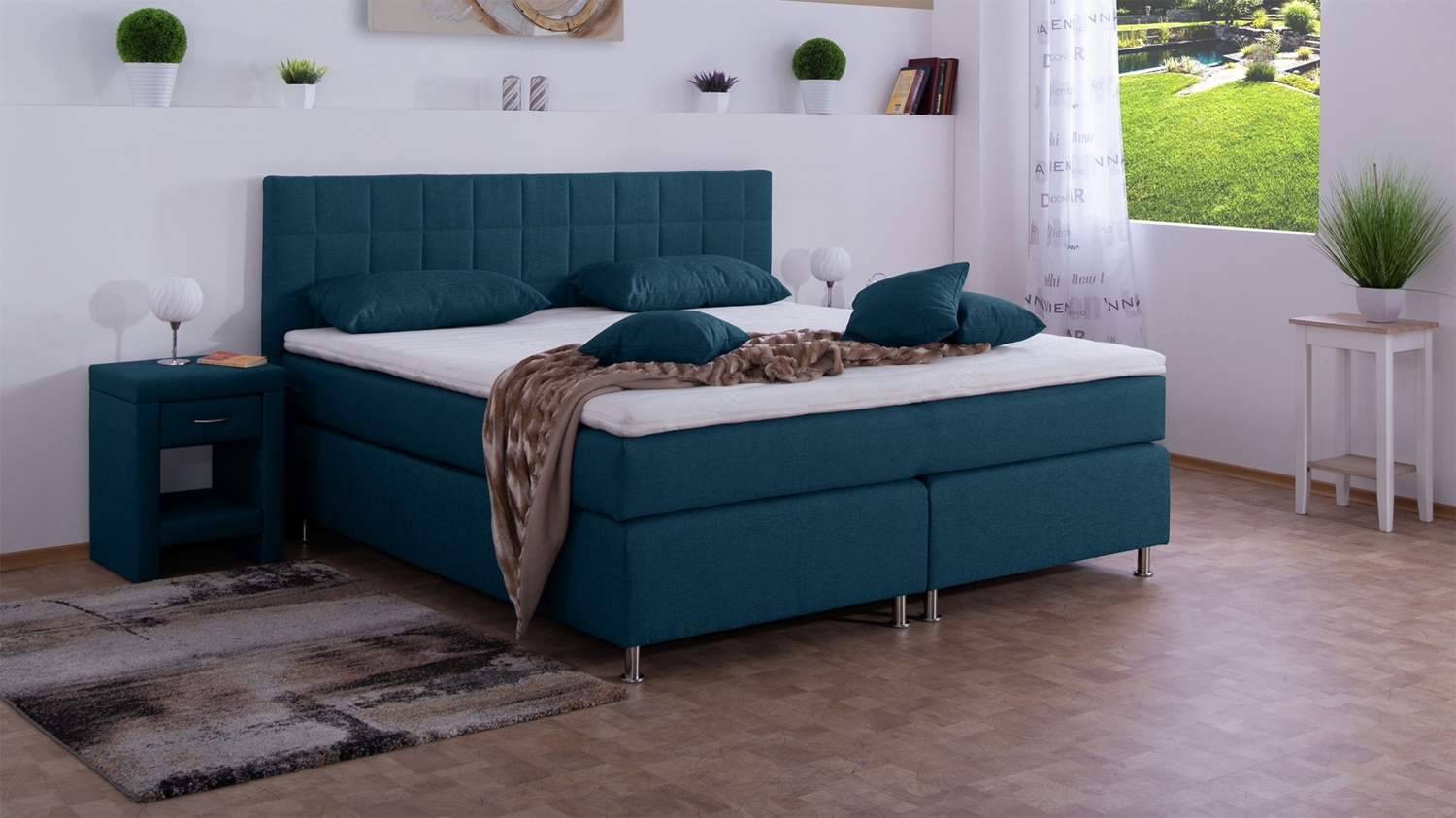 Meisterbetten Boxspringbett Inka 180x220 in WT-Blau, Matratzenbezug Nano, Komfortschaum-Topper Bild 1