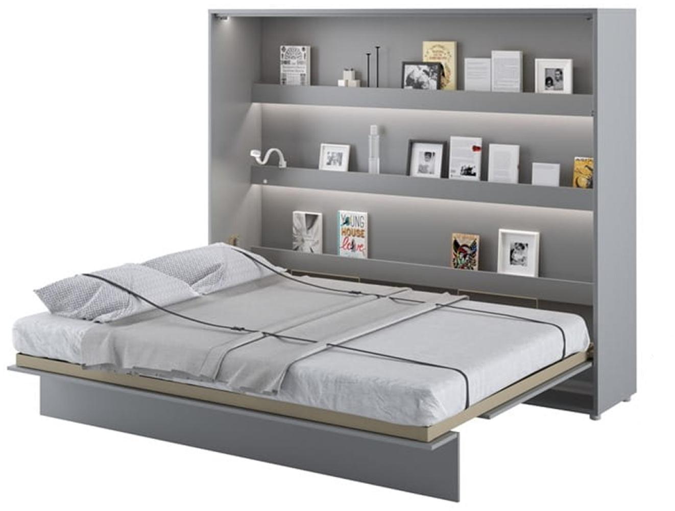 MEBLINI Schrankbett Bed Concept - BC-14 - 160x200cm Horizontal - Grau Matt mit Matratze - Wandbett mit Lattenrost - Klappbett mit Schrank - Wandklappbett - Murphy Bed - Bettschrank Bild 1