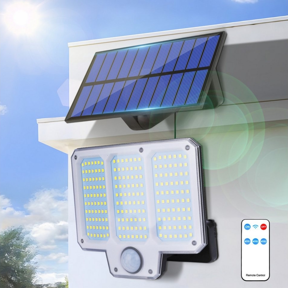 BlingBin LED Solarleuchte 210 LEDs Solar-Außenleuchte mit Bewegungssensor & Fernbedienung, Wasserdichte Sicherheits-Flutlichter, LED fest integriert, Tageslichtweiß, 3 Modi LED-Flutlichter im Freien für Zuhause im Freien, 1 Stück Bild 1