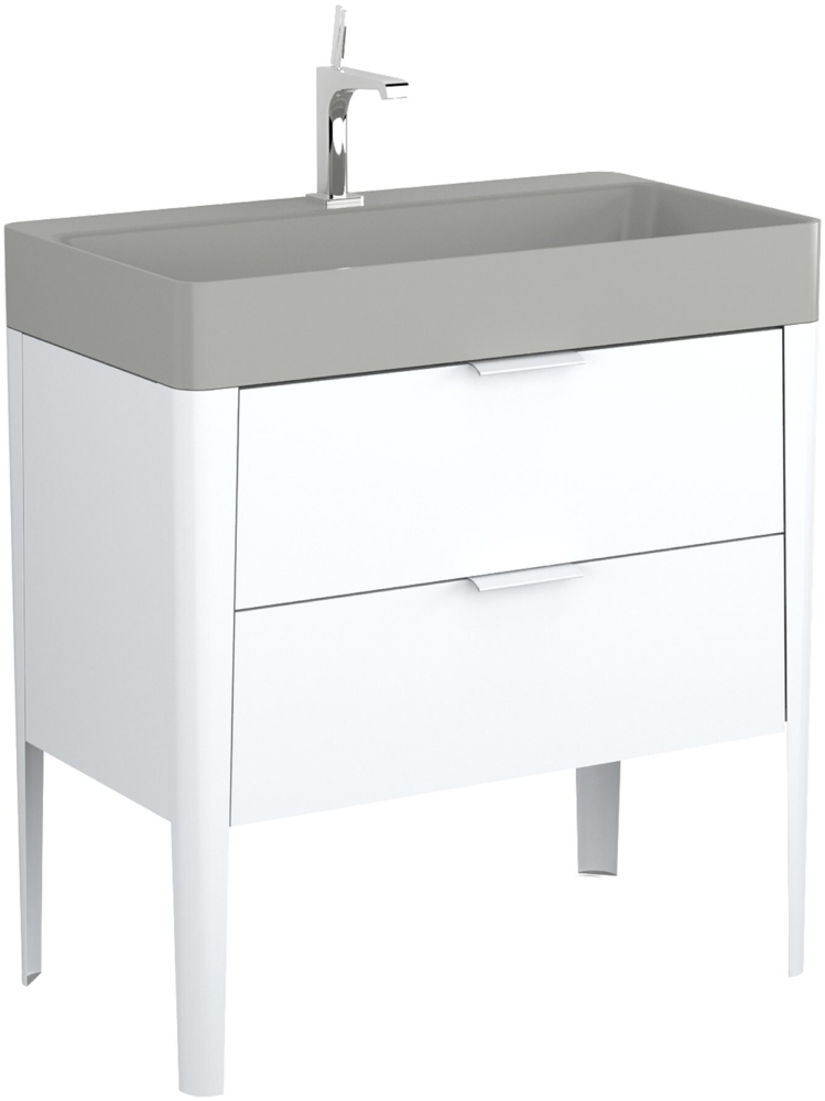 BADEDU SORA Waschbecken mit Unterschrank 80 cm breit, Weiß matt, Waschbecken Quarzkomposit Grau, aus Aluminium, mit Füßen Bild 1