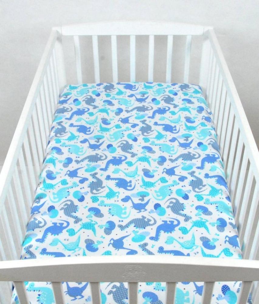 BABYLUX Spannbetttuch 70 x 140 cm Baby SPANNBETTLAKEN Baumwolle Kinderbett 100. Dino Blau Bild 1