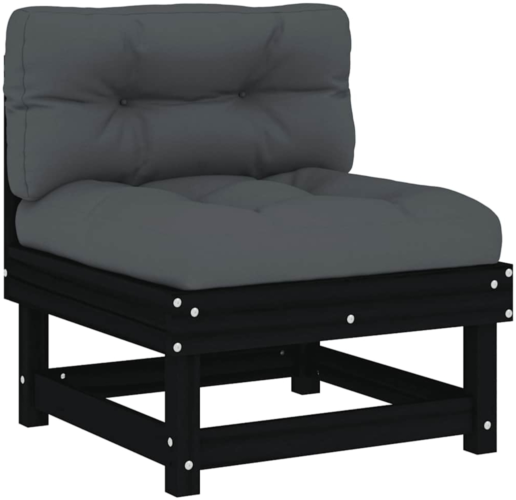 vidaXL Mittelsofa mit Kissen Schwarz Massivholz Kiefer 825433 Bild 1