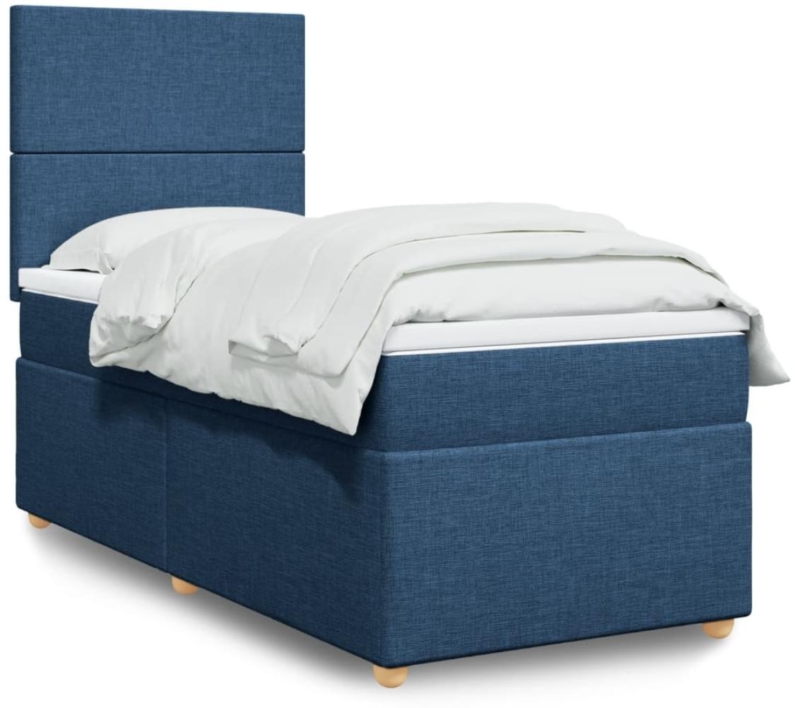 vidaXL Boxspringbett mit Matratze Blau 90x200 cm Stoff 3293462 Bild 1