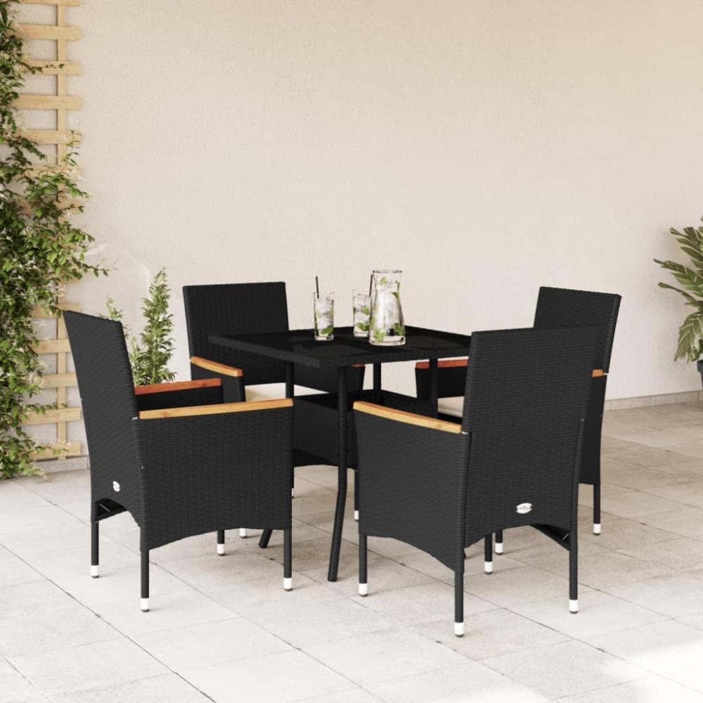 vidaXL 5-tlg. Garten-Essgruppe mit Kissen Schwarz Poly Rattan und Glas 3278704 Bild 1