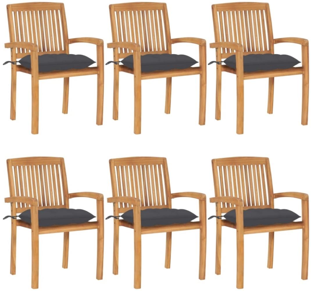 vidaXL Stapelbare Gartenstühle mit Kissen 6 Stk. Massivholz Teak 3073267 Bild 1