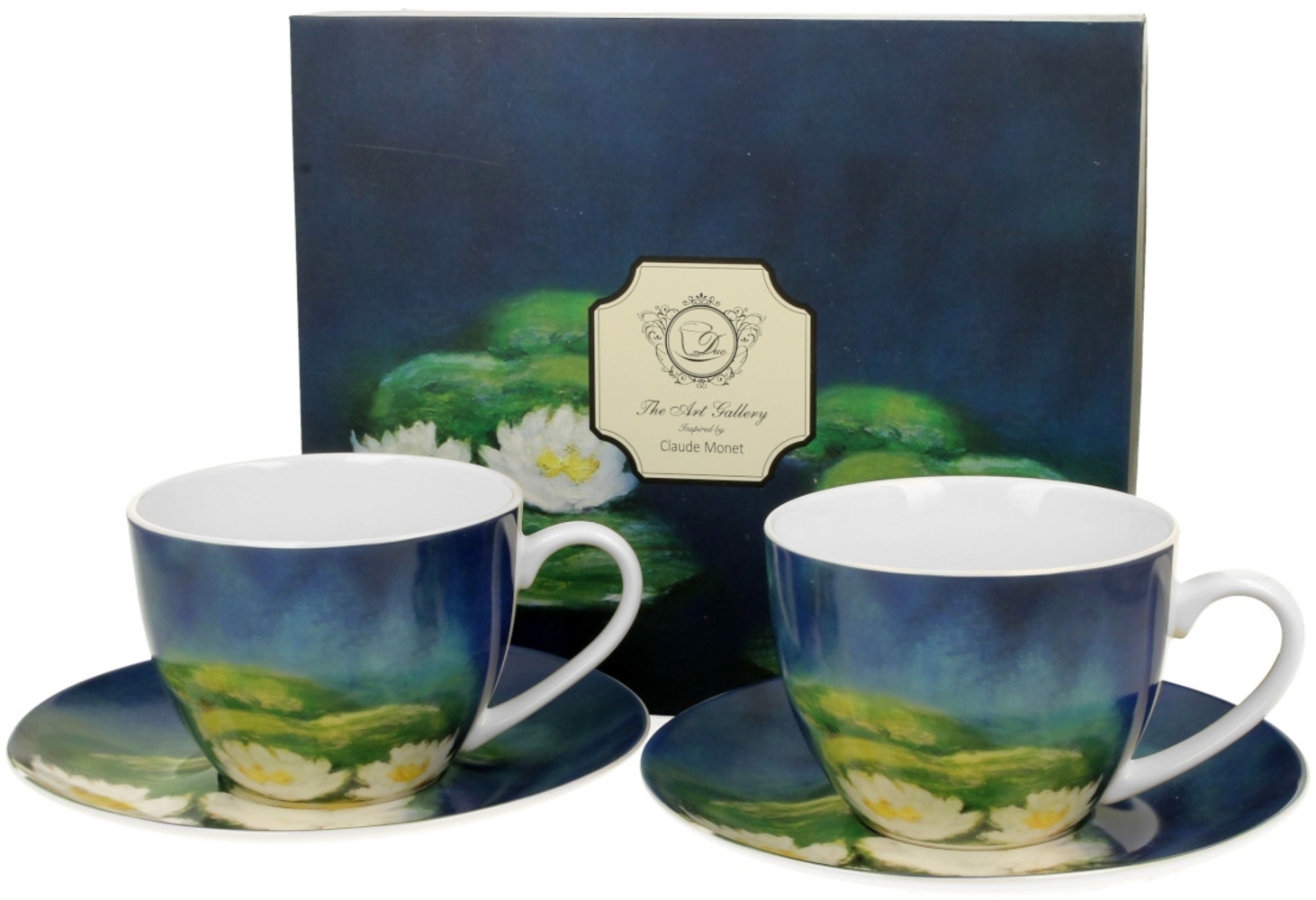 DUO ART GALLERY 2er-Set Tassen 250 ml NENUFARS mit Untertassen, New Bone China Porzellan Bild 1