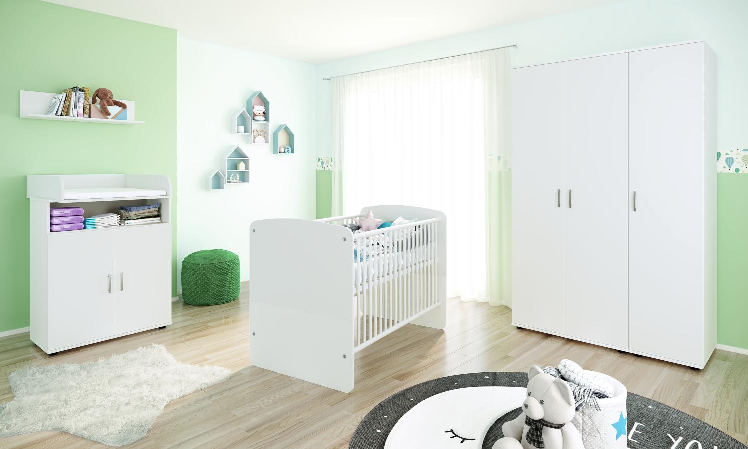 nonjoo Lunis Set 7: best. aus Babybett, Kommode, Wickelaufsatz, Wandboard und Kleiderschrank 3-trg. Bild 1