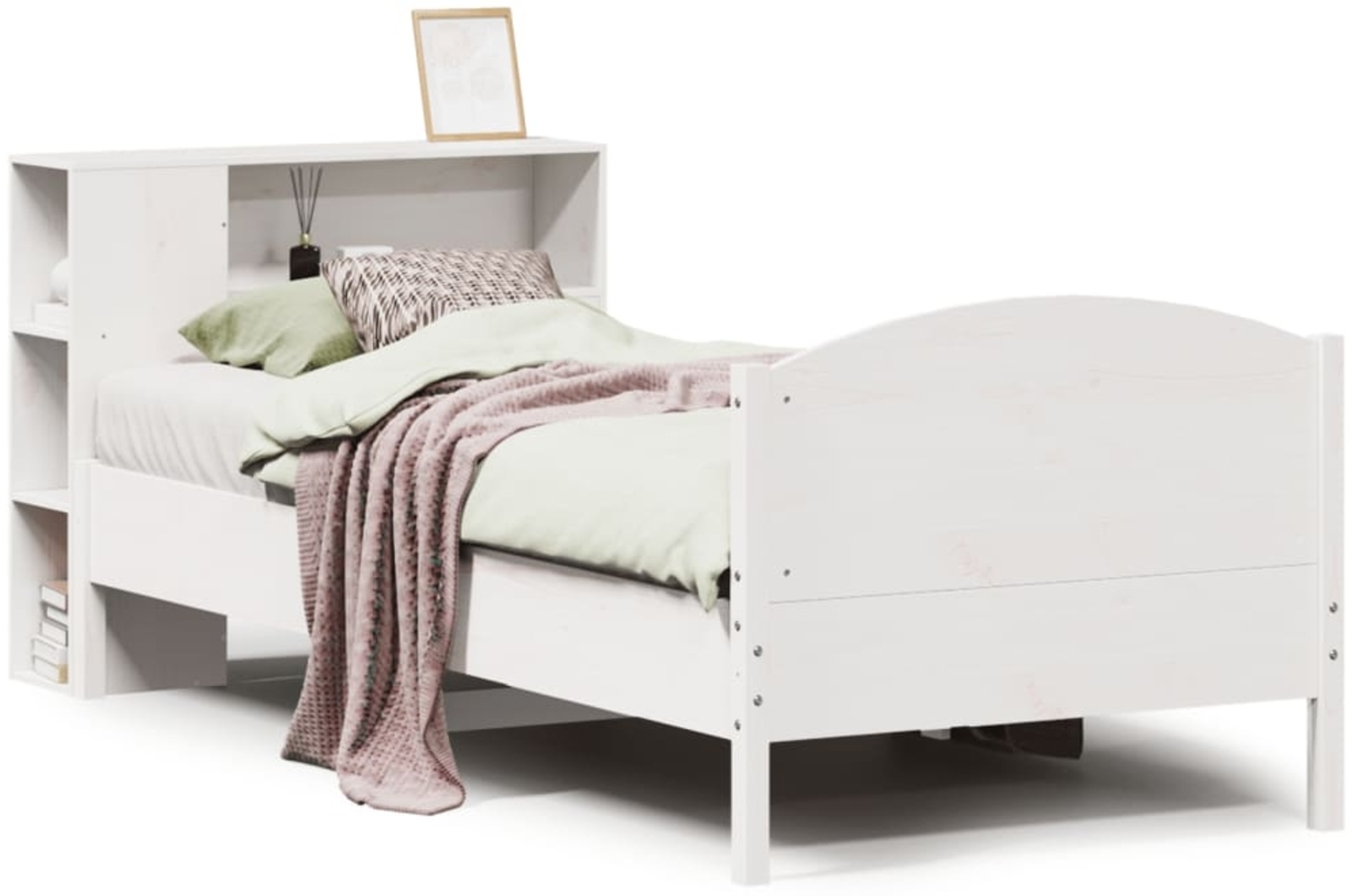 vidaXL Massivholzbett mit Regal ohne Matratze Weiß 90x200 cm Kiefer 3323084 Bild 1
