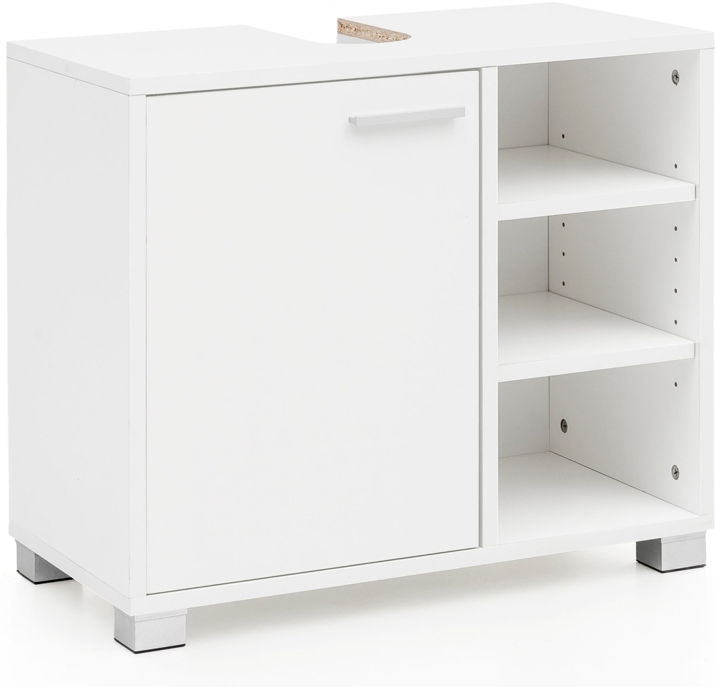 Waschbeckenunterschrank 60 x 55 x 32 cm Weiss Badschrank mit Tür, Unterschrank Waschbecken Badezimmer, Waschtischunterschrank mit Fächerne Bild 1