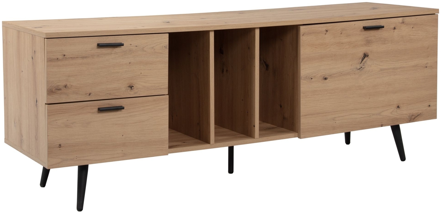 Lowboard Eiche-Dekor 150 x 55 x 40 cm Design TV-Kommode Modern, TV-Schrank Hoch, Fernsehtisch Fernsehschrank mit Tür & Schubladen, Fernsehkommode Wohnzimmer Modern Bild 1