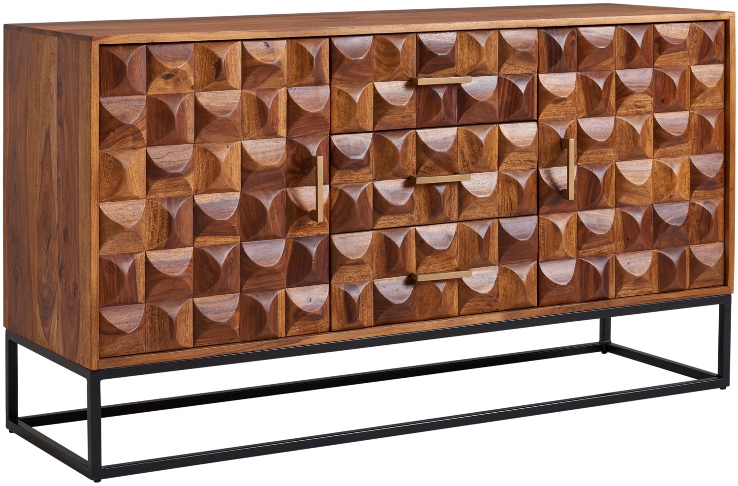 Sideboard 145 x 81 x 45 cm Sheesham Massivholz / Metall Anrichte, Kommode mit zwei Türen, Kommodenschrank Holz Industrial, Standschrank Wohnzimmer mit Schubladen Bild 1