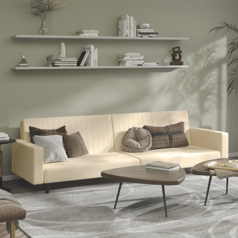 vidaXL Schlafsofa 2-Sitzer Creme Samt Bild 1