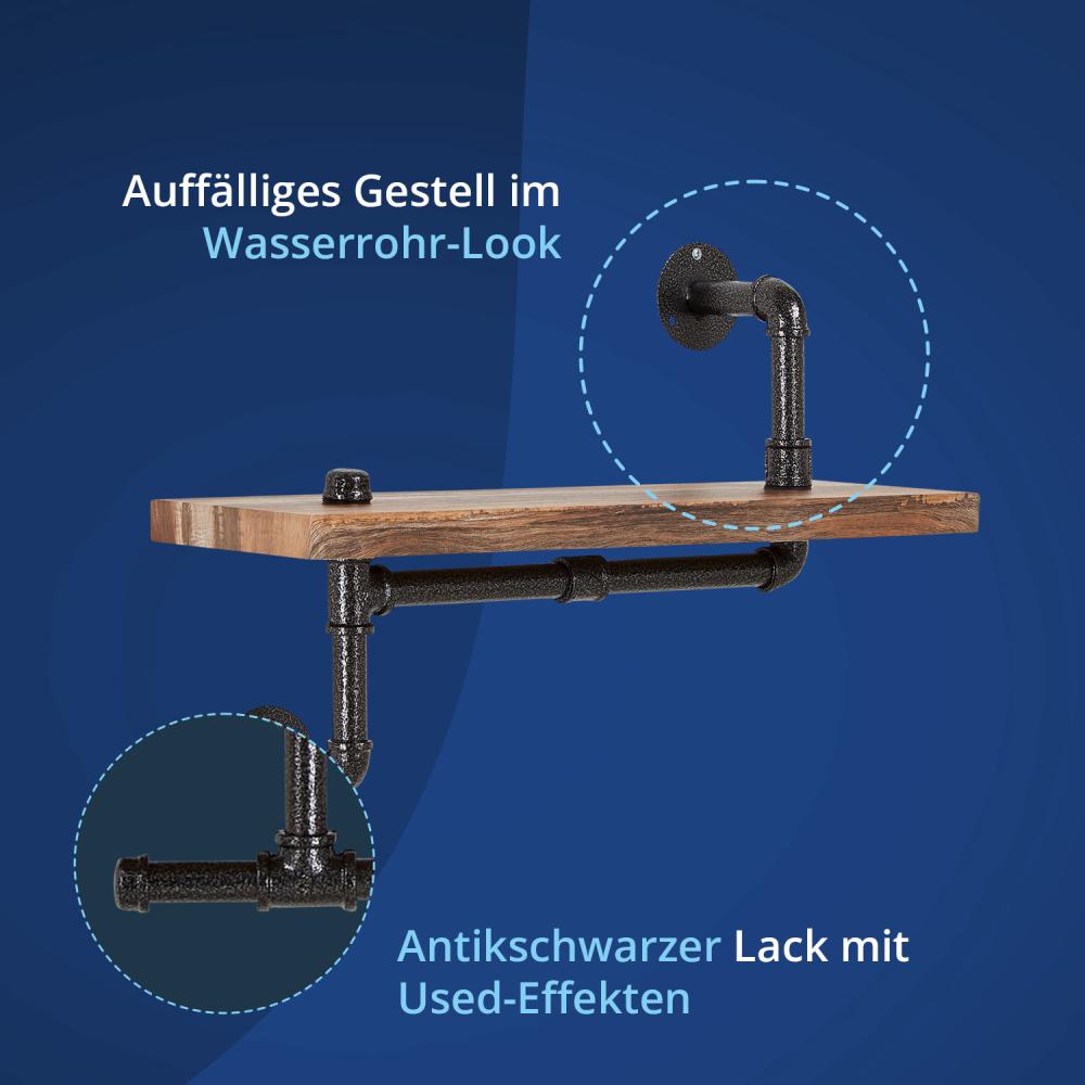 KHG Stand-Regal, Wand-Regal, Bücherregal, 1-4 Ablagen/Böden in verwitterter Eichenoptik mit viel Platz, max. Belastbarkeit bis 30 kg, Industrie-Vintage-Retro-Design, aus Metall/Holzwerkstoff Bild 1