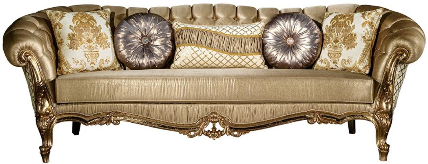 Casa Padrino Luxus Barock Sofa Gold / Weiß 268 x 110 x H. 87 cm - Prunkvolles Wohnzimmer Sofa mit dekorativen Kissen - Wohnzimmer Möbel im Barockstil Bild 1